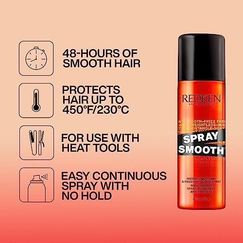Redken Spray Smooth Anti Frizz Hair Spray – Frizz Control & Heat Protection, Instant Smoother, Citric Acid, Paraben & Sulfate Free, 2 oz - görsel 6