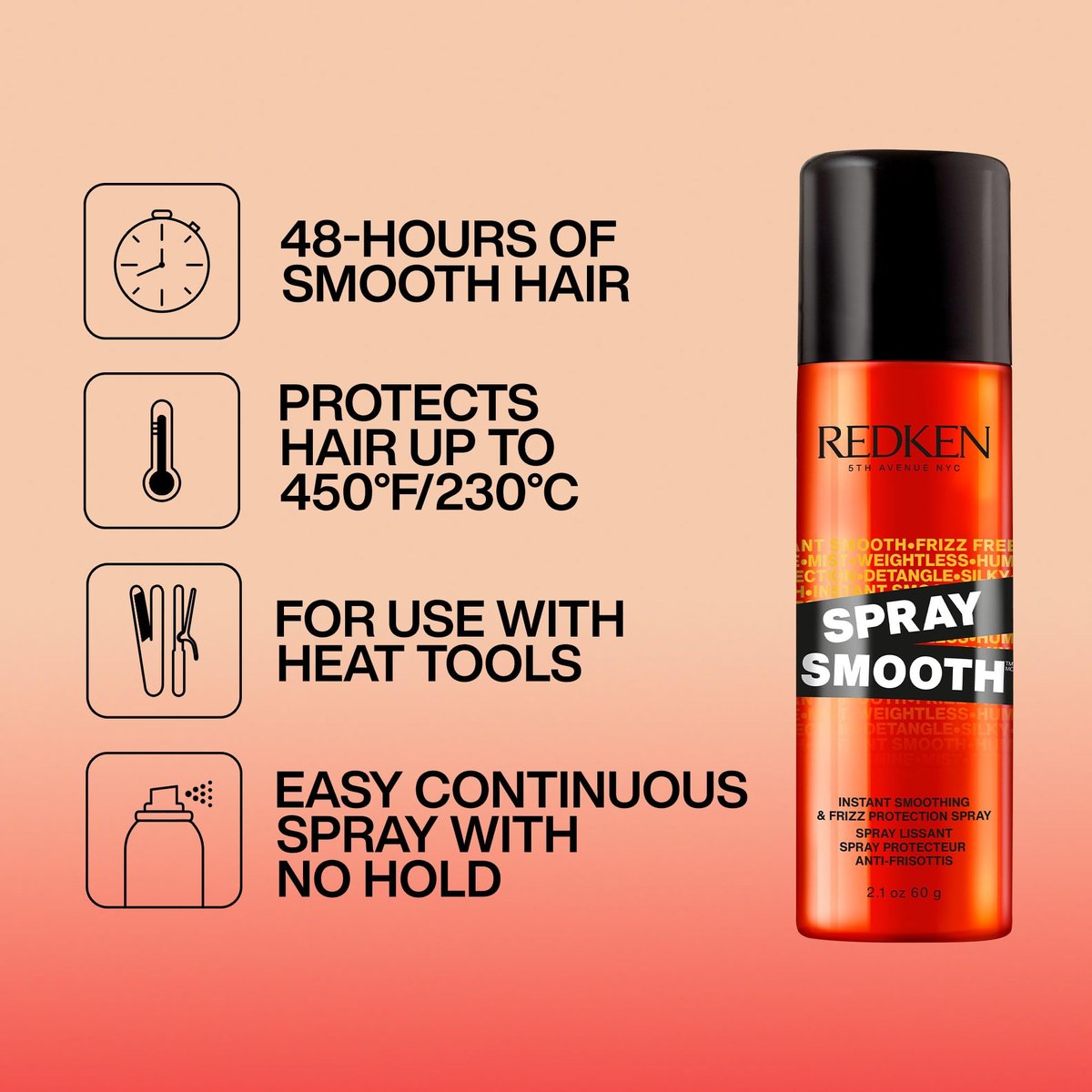 Redken Spray Smooth Anti Frizz Hair Spray – Frizz Control & Heat Protection, Instant Smoother, Citric Acid, Paraben & Sulfate Free, 2 oz - görsel 5