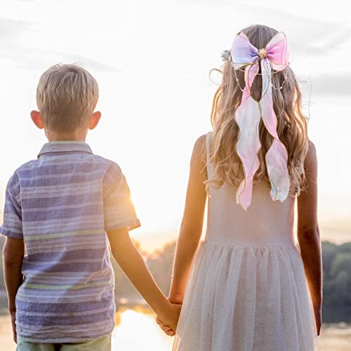 2 PCS Rainbow Ribbon Hair Bows for Girls - Princess Bowknot Hair Barrettes, Colorful Alligator Clips Hair Accessories - görsel 12