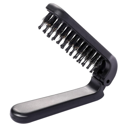 Sliverdew Travel Folding Hair Comb - Portable Boar Bristle Detangling Brush, Collapsible Pocket Hair Styling Tool for Women and Men (Black)