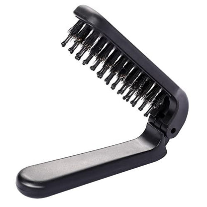 Sliverdew Travel Folding Hair Comb - Portable Boar Bristle Detangling Brush, Collapsible Pocket Hair Styling Tool for Women and Men (Black)