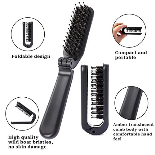 Sliverdew Travel Folding Hair Comb - Portable Boar Bristle Detangling Brush, Collapsible Pocket Hair Styling Tool for Women and Men (Black) - görsel 6