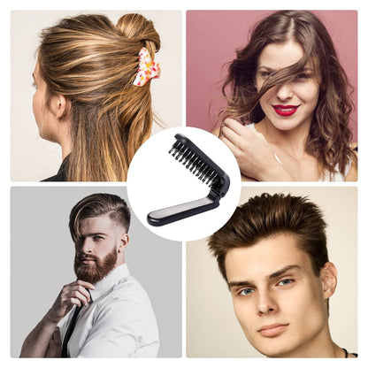 Sliverdew Travel Folding Hair Comb - Portable Boar Bristle Detangling Brush, Collapsible Pocket Hair Styling Tool for Women and Men (Black)