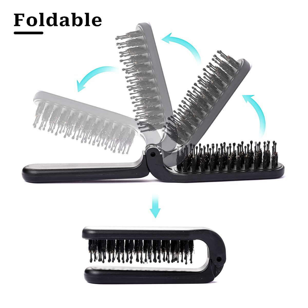Sliverdew Travel Folding Hair Comb - Portable Boar Bristle Detangling Brush, Collapsible Pocket Hair Styling Tool for Women and Men (Black) - görsel 7