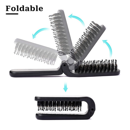 Sliverdew Travel Folding Hair Comb - Portable Boar Bristle Detangling Brush, Collapsible Pocket Hair Styling Tool for Women and Men (Black)