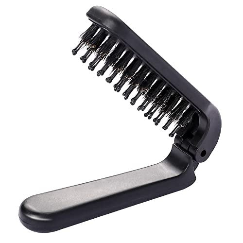 Sliverdew Travel Folding Hair Comb - Portable Boar Bristle Detangling Brush, Collapsible Pocket Hair Styling Tool for Women and Men (Black) - görsel 2