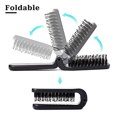 Sliverdew Travel Folding Hair Comb - Portable Boar Bristle Detangling Brush, Collapsible Pocket Hair Styling Tool for Women and Men (Black)