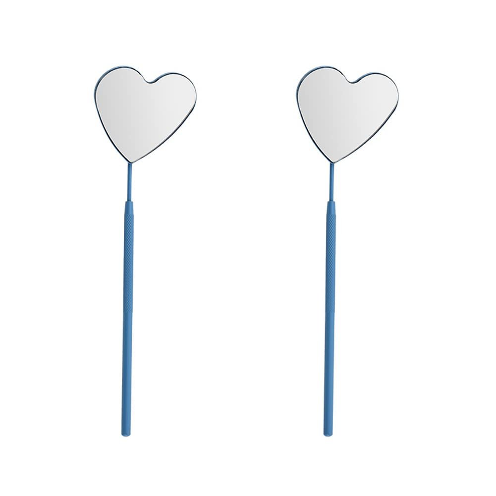 Heart Shape Eyelash Extension Mirror Set – 2 Pack Detachable Stainless Steel Lash Inspection Mirrors (Blue) - görsel 1