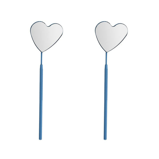 Heart Shape Eyelash Extension Mirror Set – 2 Pack Detachable Stainless Steel Lash Inspection Mirrors (Blue)