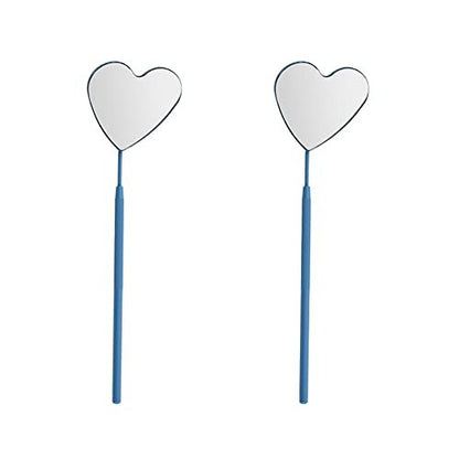 Heart Shape Eyelash Extension Mirror Set – 2 Pack Detachable Stainless Steel Lash Inspection Mirrors (Blue)