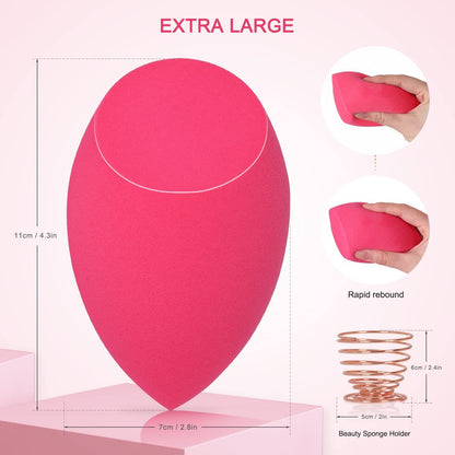 Extra Large 11cm Makeup Sponge Set – 2 Silicone Blenders with Holder for Face & Body
