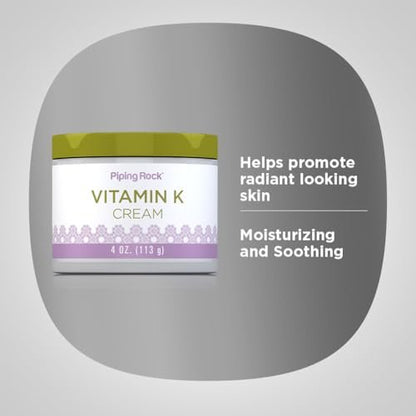 Piping Rock Vitamin K Cream | 4 oz | Supports Bruising, Dark Circles, Spider Veins, Skin & Face