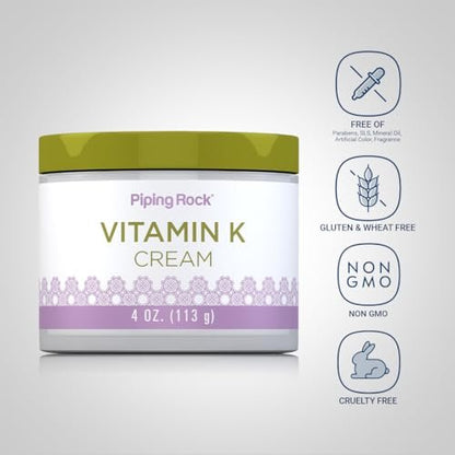 Piping Rock Vitamin K Cream | 4 oz | Supports Bruising, Dark Circles, Spider Veins, Skin & Face