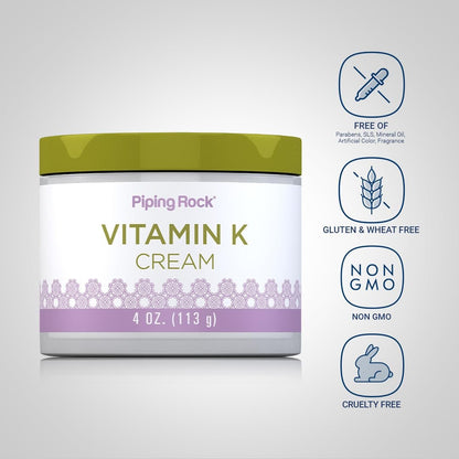 Piping Rock Vitamin K Cream | 4 oz | Supports Bruising, Dark Circles, Spider Veins, Skin & Face