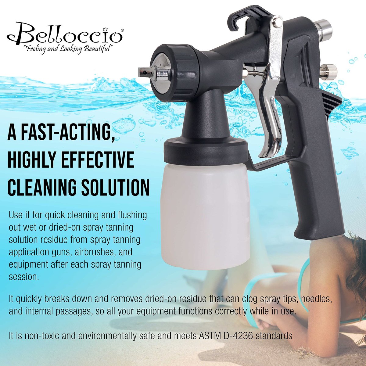 Belloccio Spray Tanning Equipment Cleaner 16 oz – Fast Acting Cleaning Solution for Airbrush Spray Tan Guns & System Maintenance Avelisse