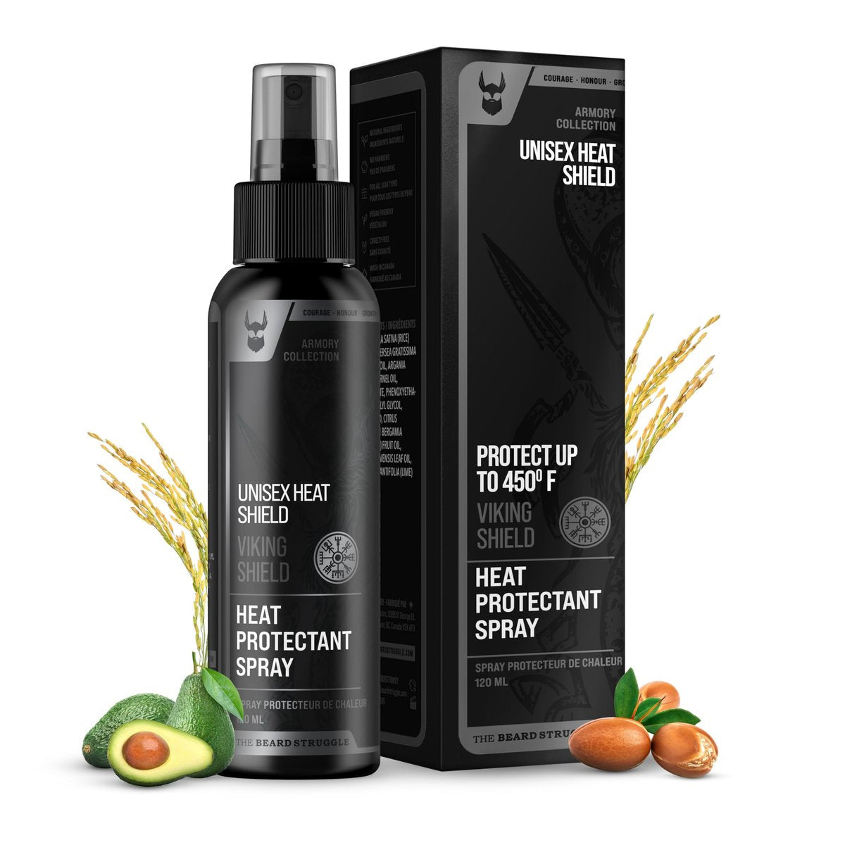 Beard & Hair Heat Protectant Spray – Viking Shield by The Beard Struggle | Thermal Protector Up to 450°F with Argan Oil, 4 Fl Oz Avelisse