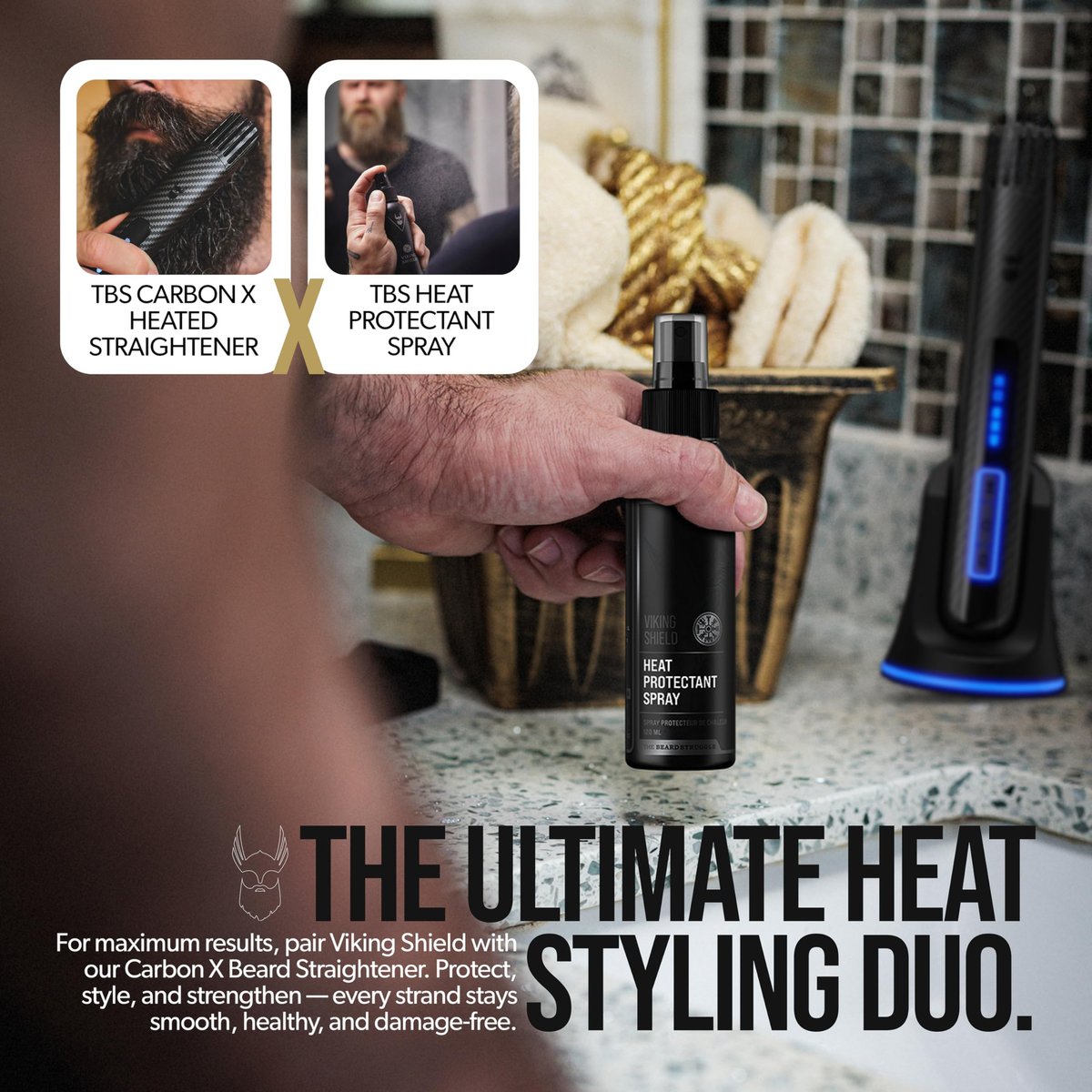 Beard & Hair Heat Protectant Spray – Viking Shield by The Beard Struggle | Thermal Protector Up to 450°F with Argan Oil, 4 Fl Oz Avelisse