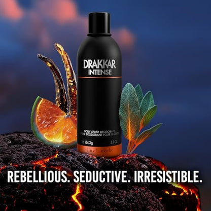 Guy Laroche Drakkar Intense Body Spray for Men – Ambery Fougere Fragrance, Long-Lasting 5.8 Fl Oz