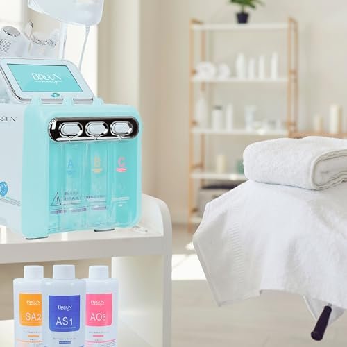 BRÜUN Hydrogen Oxygen Facial Machine Serums for Facial Cleansing – 3-Pack Aqua Peeling Solution (AS1, SA2, AO3) 400ml Each – Hydra Solution for Vacuum Face Cleaning Jet for Home and Spa Avelisse