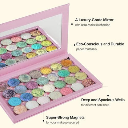 SZDYM Pink Empty Magnetic Palette with Mirror – Customizable Cute Makeup Palette for Eyeshadows, Blush, Lipstick, and Highlighters