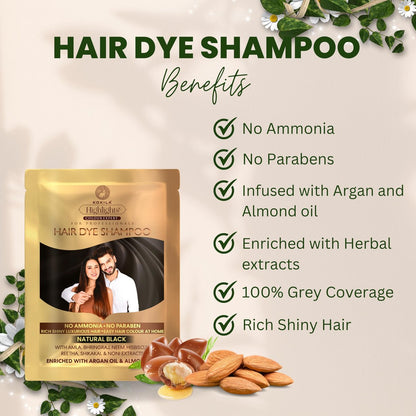 Kokila Unisex Hair Color Shampoo Sachet – Natural Black, No Ammonia, No Paraben, 25ml x 10 Sachets