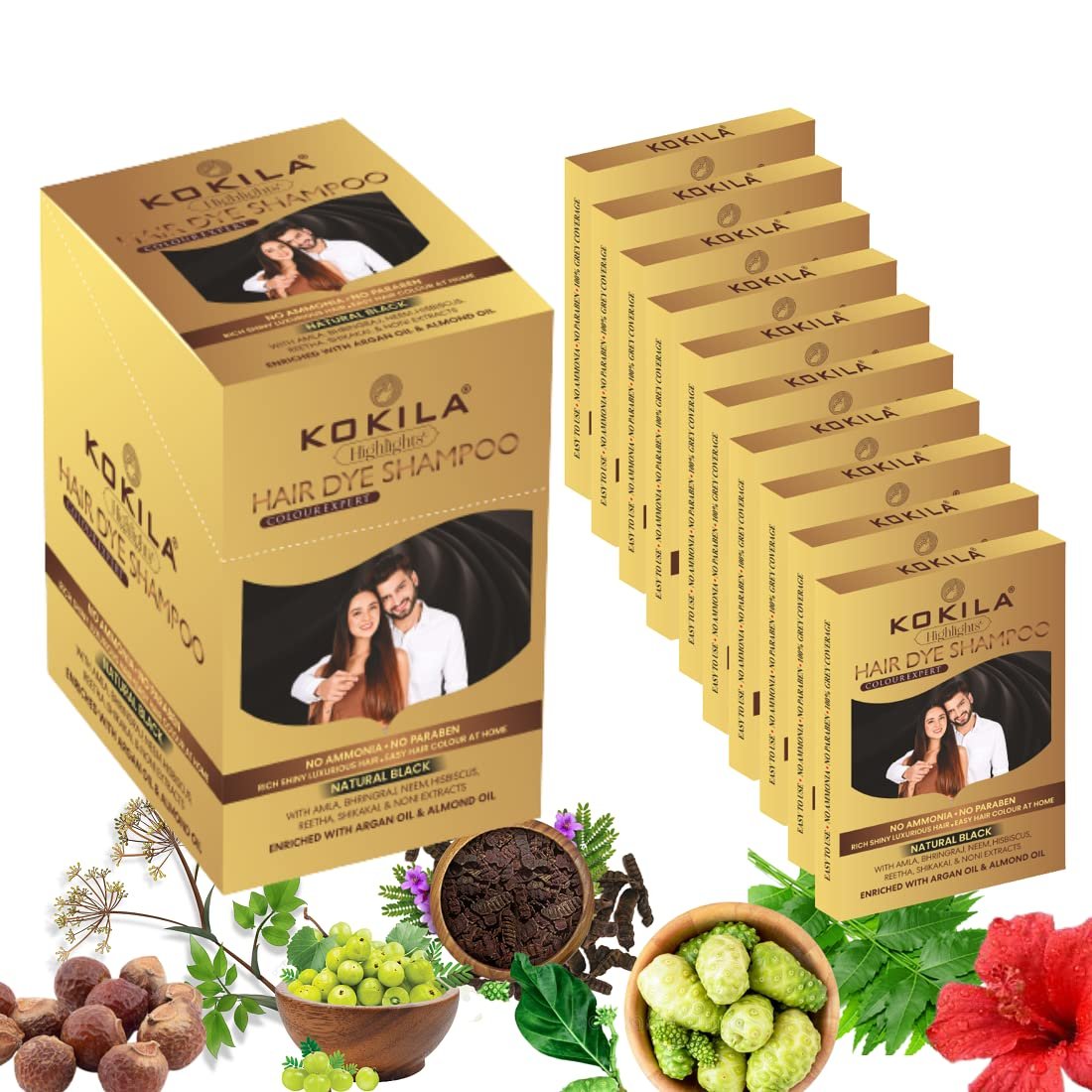 Kokila Unisex Hair Color Shampoo Sachet – Natural Black, No Ammonia, No Paraben, 25ml x 10 Sachets - görsel 15