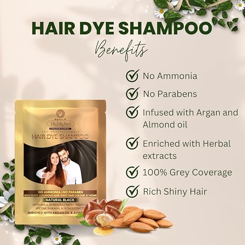 Kokila Unisex Hair Color Shampoo Sachet – Natural Black, No Ammonia, No Paraben, 25ml x 10 Sachets - görsel 8