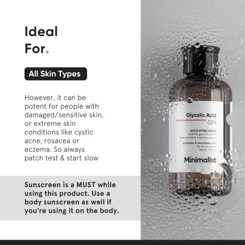 Minimalist Glycolic Acid 8% Exfoliating Toner – Multi-Functional Toner for Face, Body, Underarms & Scalp – Glowing Skin for Women & Men – 5 Fl Oz - görsel 8