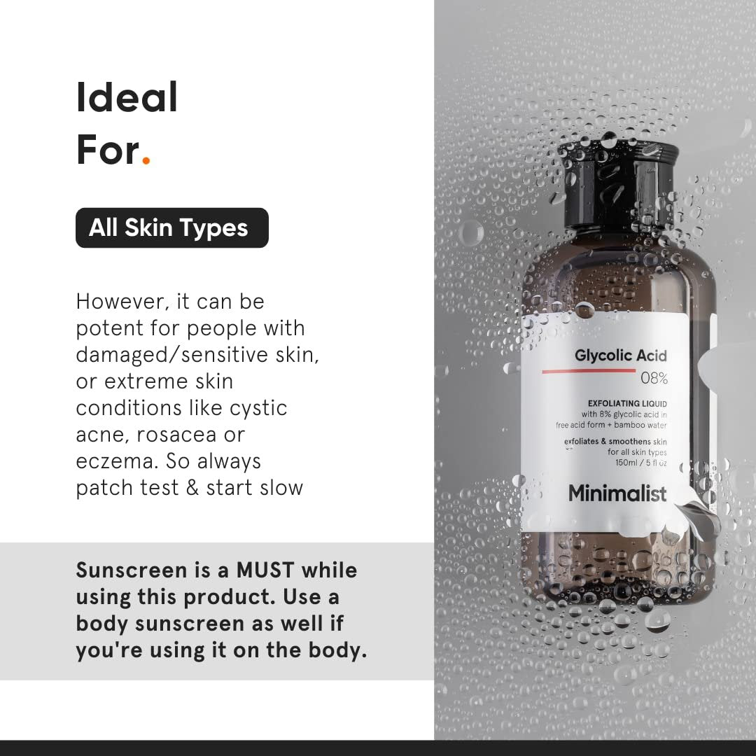 Minimalist Glycolic Acid 8% Exfoliating Toner – Multi-Functional Toner for Face, Body, Underarms & Scalp – Glowing Skin for Women & Men – 5 Fl Oz - görsel 7