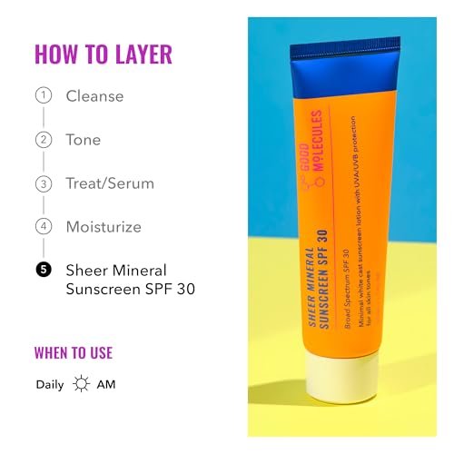 Good Molecules Sheer Mineral Sunscreen SPF 30 - Minimal White Cast, Zinc Oxide, Hyaluronic Acid, UVA/UVB Protection, Reef-Safe, 1.7 oz - görsel 10