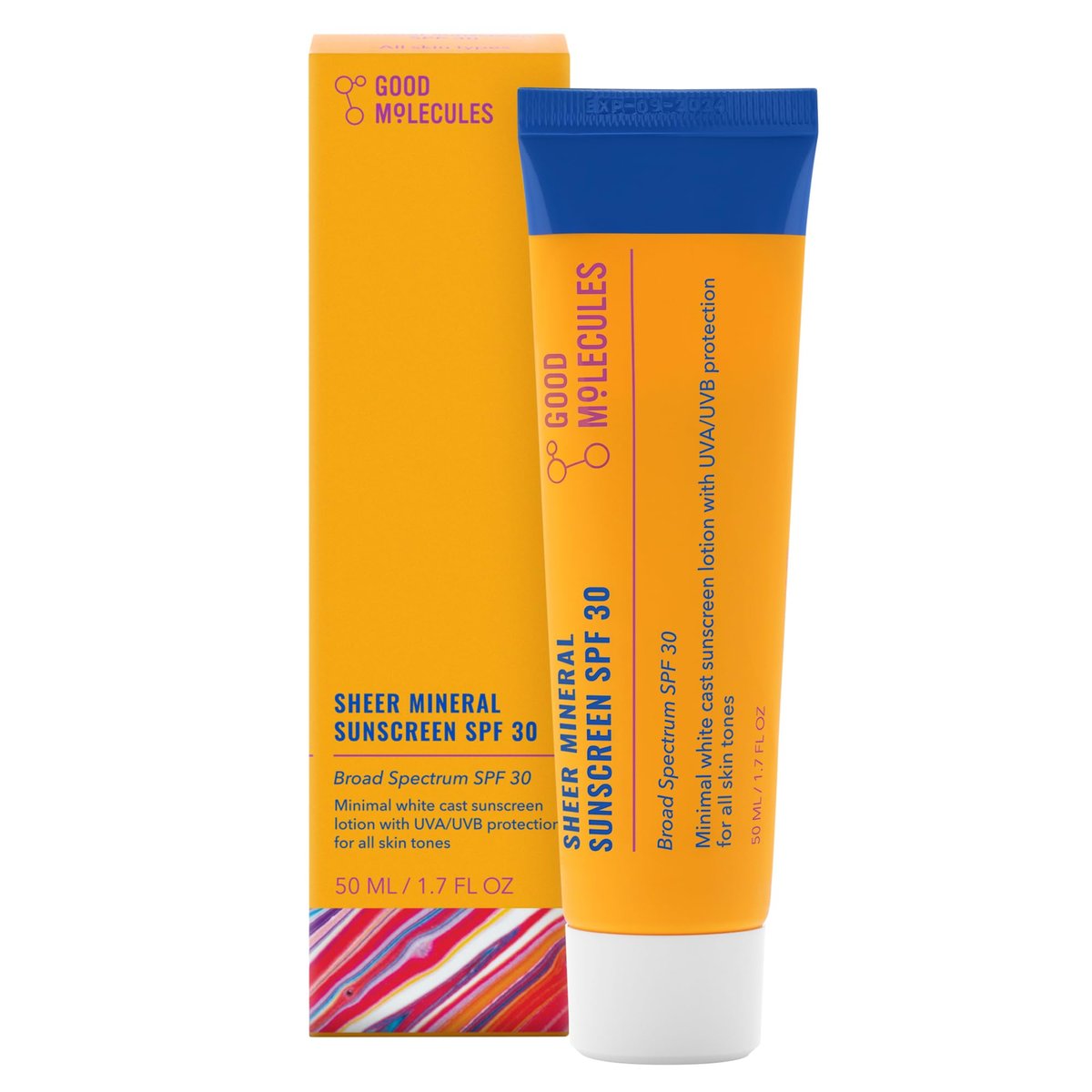Good Molecules Sheer Mineral Sunscreen SPF 30 - Minimal White Cast, Zinc Oxide, Hyaluronic Acid, UVA/UVB Protection, Reef-Safe, 1.7 oz - görsel 1