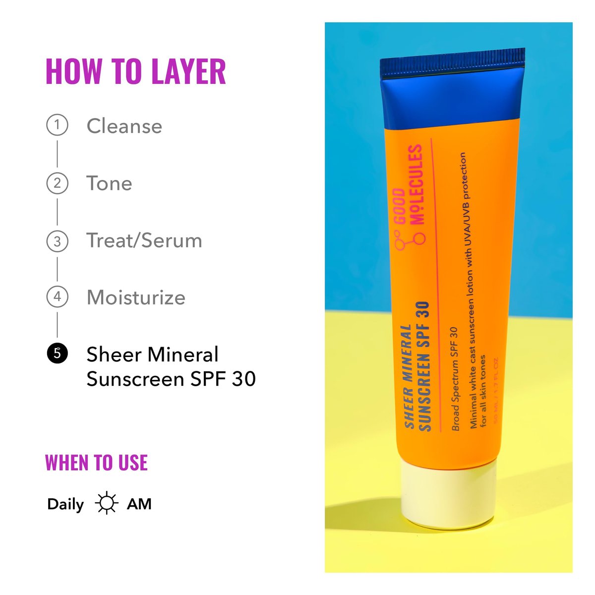 Good Molecules Sheer Mineral Sunscreen SPF 30 - Minimal White Cast, Zinc Oxide, Hyaluronic Acid, UVA/UVB Protection, Reef-Safe, 1.7 oz - görsel 9