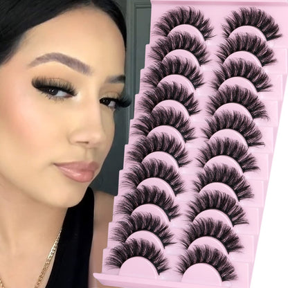 Wispy Mink Lashes 18mm Strip Lashes Natural Look Fake Eyelashes Curly Soft Cat Eye Lash Pack 10 Pairs by EYDEVRO