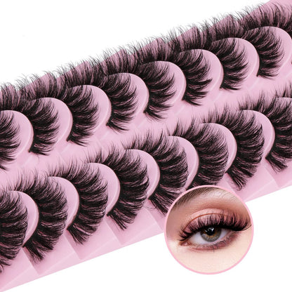 Wispy Mink Lashes 18mm Strip Lashes Natural Look Fake Eyelashes Curly Soft Cat Eye Lash Pack 10 Pairs by EYDEVRO