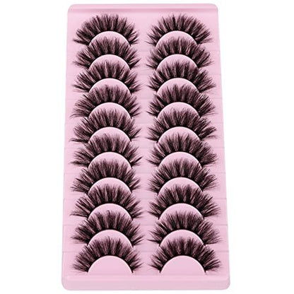 Wispy Mink Lashes 18mm Strip Lashes Natural Look Fake Eyelashes Curly Soft Cat Eye Lash Pack 10 Pairs by EYDEVRO