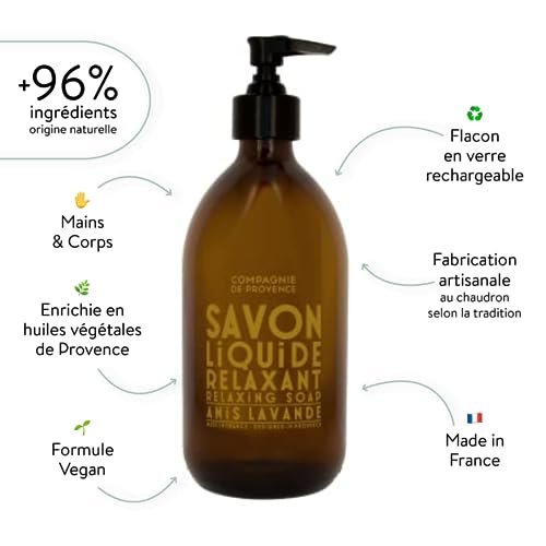 La Compagnie de Provence Savon de Marseille Apothicare Liquid Soap - Anise Lavender, 16.7 Fl Oz Glass Pump Bottle - görsel 4