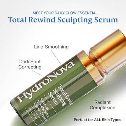 HYDRONOVA Total Rewind Sculpting Serum 1 fl oz – Line-Smoothing Dark Spot Corrector with Vitamin C, Niacinamide, Kojic Acid & Peptides for Radiant Glow Avelisse