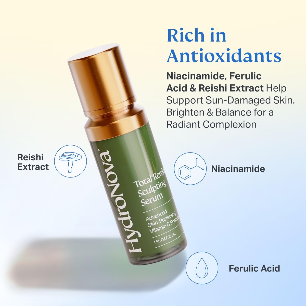 HYDRONOVA Total Rewind Sculpting Serum 1 fl oz – Line-Smoothing Dark Spot Corrector with Vitamin C, Niacinamide, Kojic Acid & Peptides for Radiant Glow Avelisse