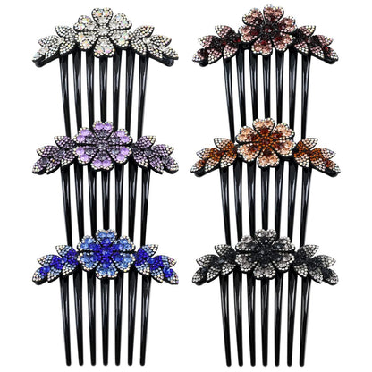 inSowni 6-Pack Luxury Sparkly Glitter Flower Leaf Rhinestone Plastic Hair Side Combs - French Twist Slides Hairpins for Long Thick Hair Avelisse