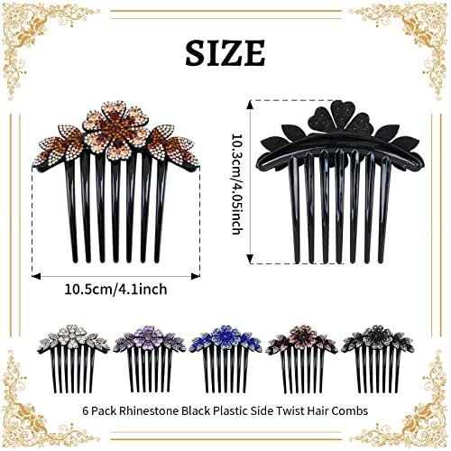 inSowni 6-Pack Luxury Sparkly Glitter Flower Leaf Rhinestone Plastic Hair Side Combs - French Twist Slides Hairpins for Long Thick Hair Avelisse