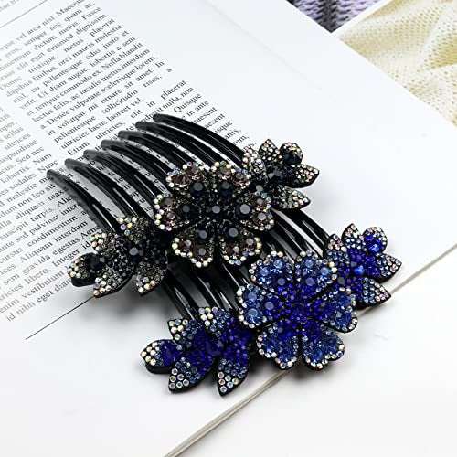 inSowni 6-Pack Luxury Sparkly Glitter Flower Leaf Rhinestone Plastic Hair Side Combs - French Twist Slides Hairpins for Long Thick Hair Avelisse