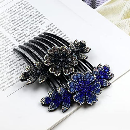 inSowni 6-Pack Luxury Sparkly Glitter Flower Leaf Rhinestone Plastic Hair Side Combs - French Twist Slides Hairpins for Long Thick Hair Avelisse