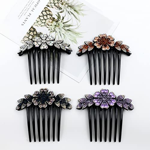 inSowni 6-Pack Luxury Sparkly Glitter Flower Leaf Rhinestone Plastic Hair Side Combs - French Twist Slides Hairpins for Long Thick Hair Avelisse