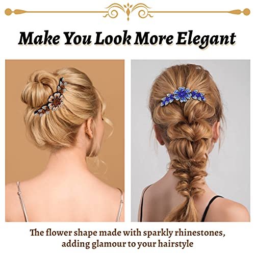 inSowni 6-Pack Luxury Sparkly Glitter Flower Leaf Rhinestone Plastic Hair Side Combs - French Twist Slides Hairpins for Long Thick Hair Avelisse