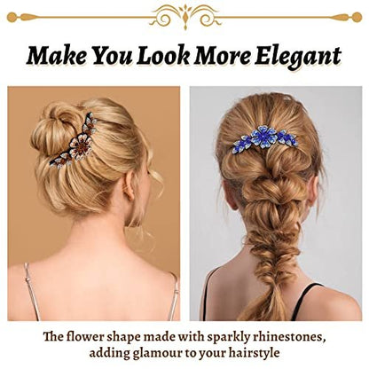 inSowni 6-Pack Luxury Sparkly Glitter Flower Leaf Rhinestone Plastic Hair Side Combs - French Twist Slides Hairpins for Long Thick Hair Avelisse