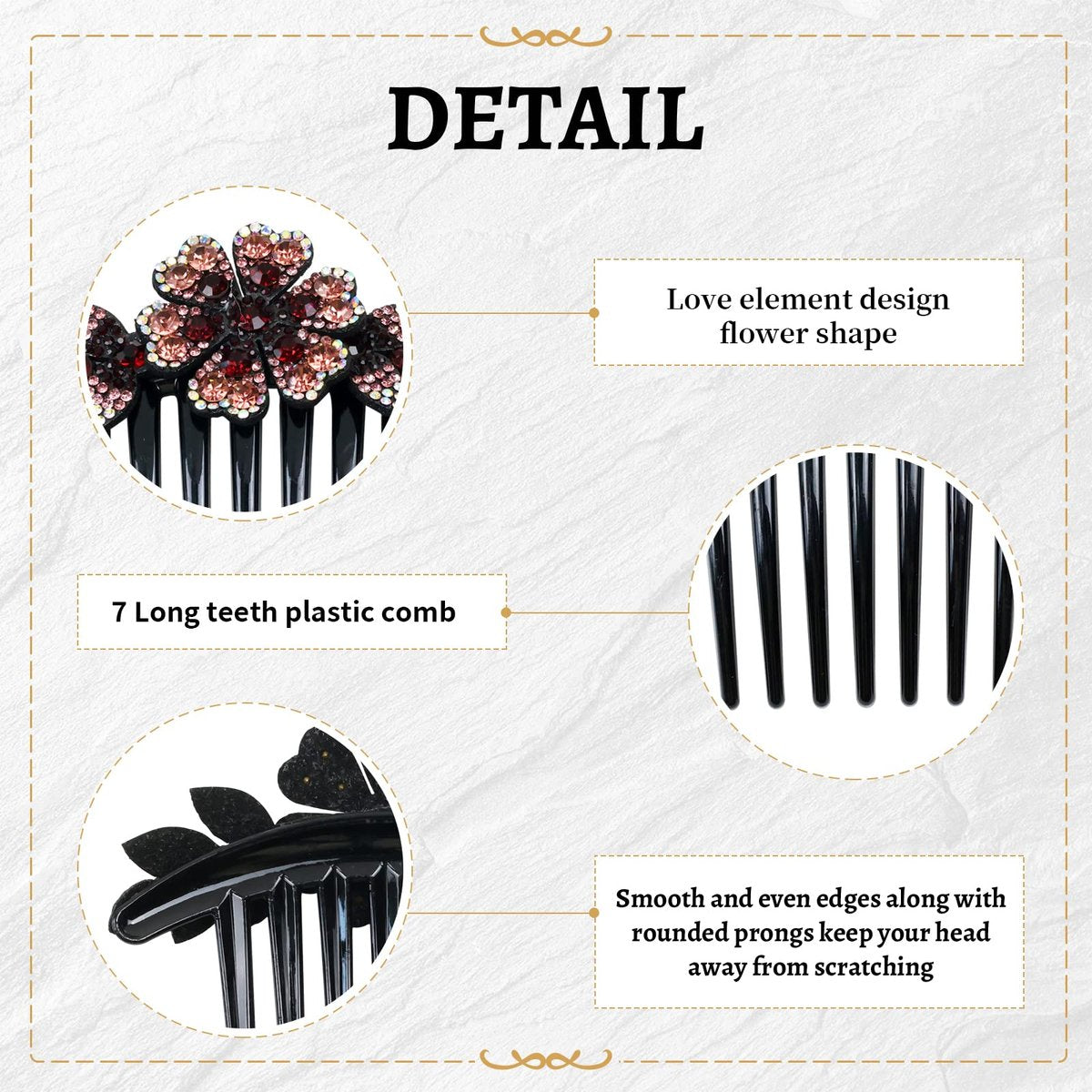 inSowni 6-Pack Luxury Sparkly Glitter Flower Leaf Rhinestone Plastic Hair Side Combs - French Twist Slides Hairpins for Long Thick Hair Avelisse