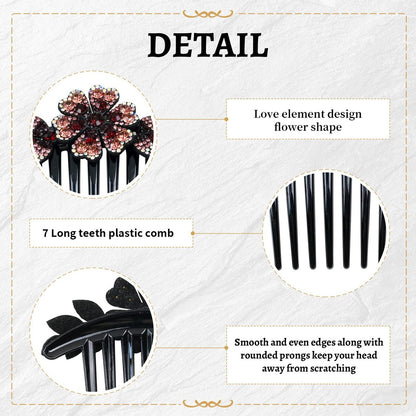 inSowni 6-Pack Luxury Sparkly Glitter Flower Leaf Rhinestone Plastic Hair Side Combs - French Twist Slides Hairpins for Long Thick Hair Avelisse