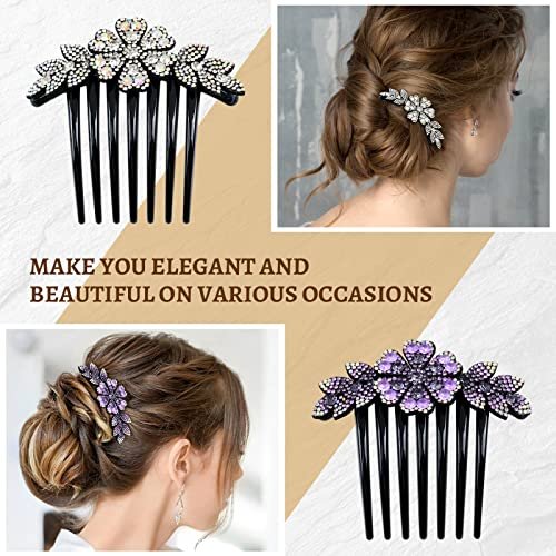 inSowni 6-Pack Luxury Sparkly Glitter Flower Leaf Rhinestone Plastic Hair Side Combs - French Twist Slides Hairpins for Long Thick Hair Avelisse