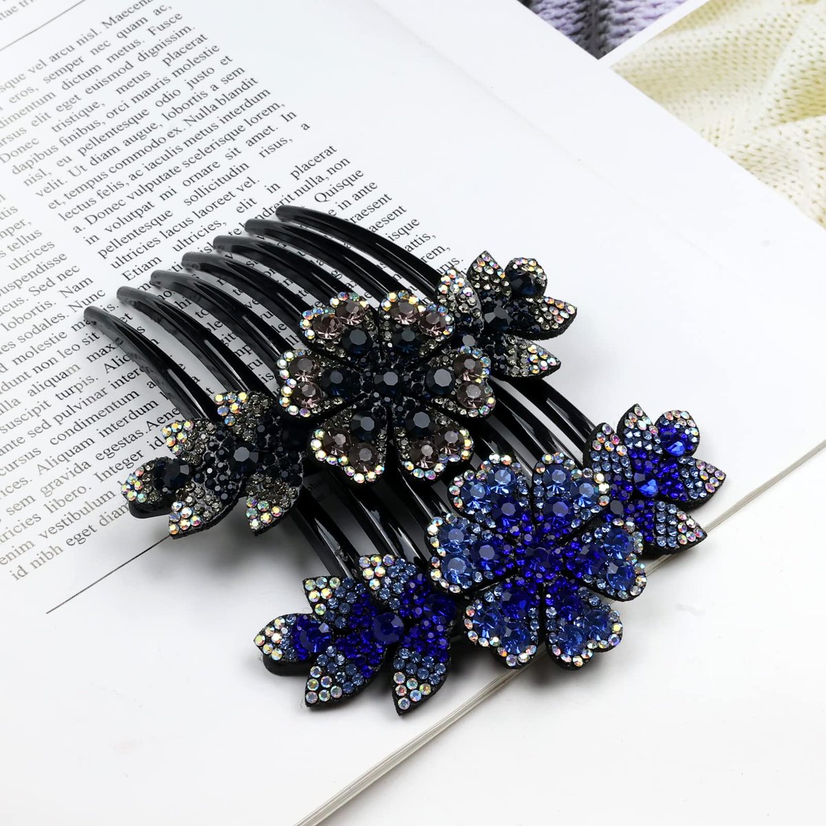 inSowni 6-Pack Luxury Sparkly Glitter Flower Leaf Rhinestone Plastic Hair Side Combs - French Twist Slides Hairpins for Long Thick Hair Avelisse