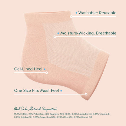 Bare August Moisturizing Socks – Overnight Gel Socks for Dry, Cracked Heels – Reusable Spa Socks for Women & Men – 2 Pairs, Pinky Peach, One Size Avelisse